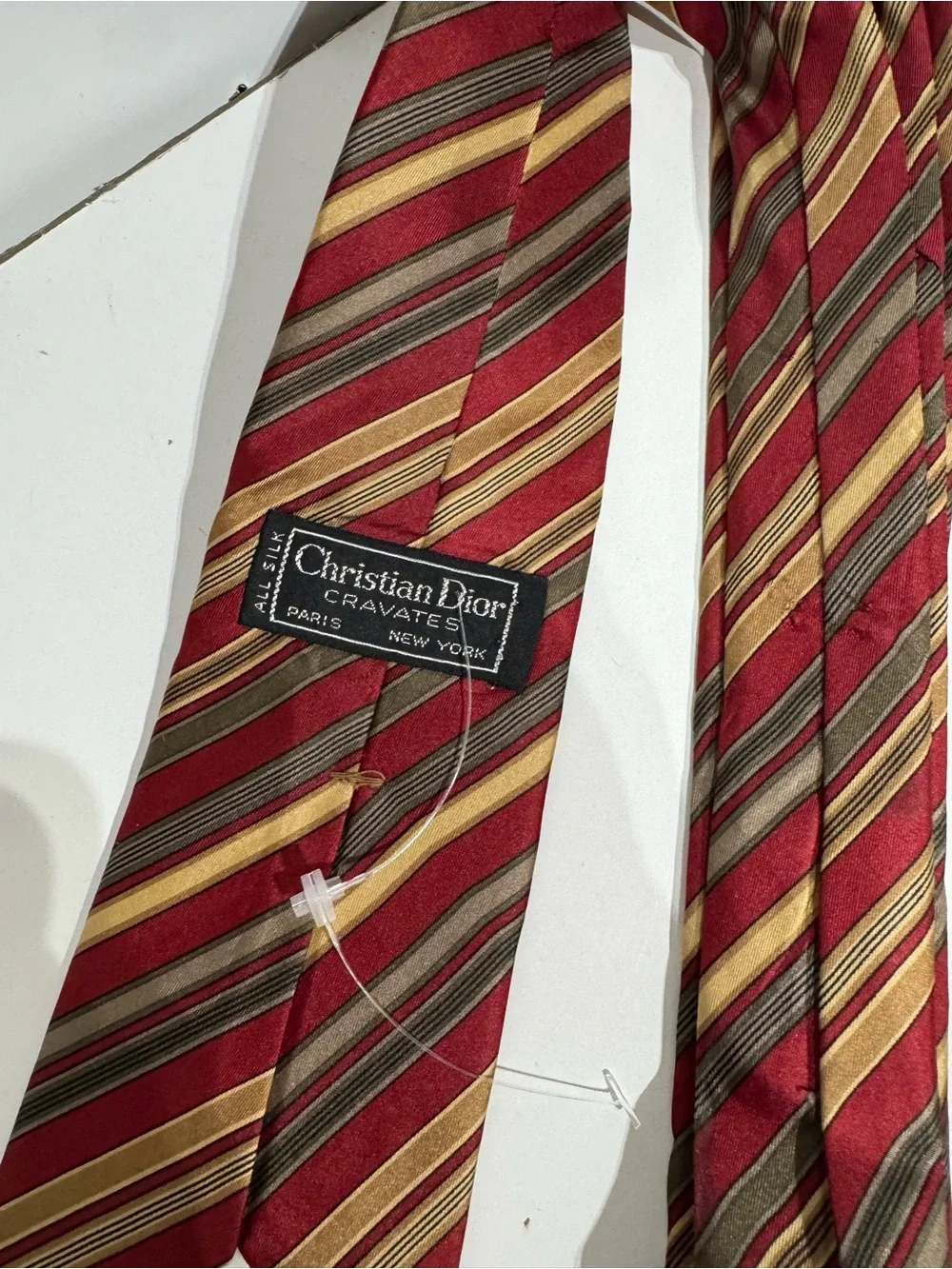 Dior Burgundy Tie with Gold and Gray Diagonal Stripes